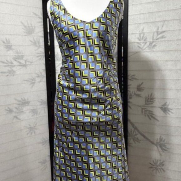 Wildfang Dresses & Skirts - Wildfang‎ Empower Satin Slip Dress XL Blue Yellow Geometric Mod Belted Print New